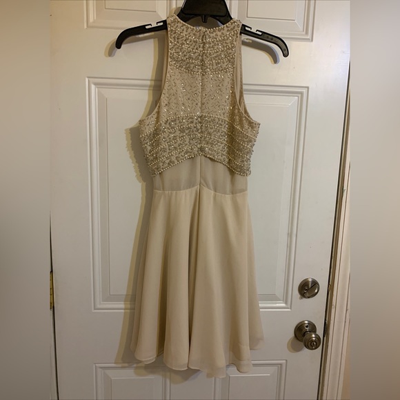 ASOS Embellished Crop Top Beaded Mini‎ Dress Women’s Ivory Beige Size US 4 - Picture 5 of 14